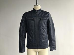 Wholesale Navy Upstyled Mens PU Jacket , Faux Leather Biker Jacket With Suede Detail TW75530 from china suppliers