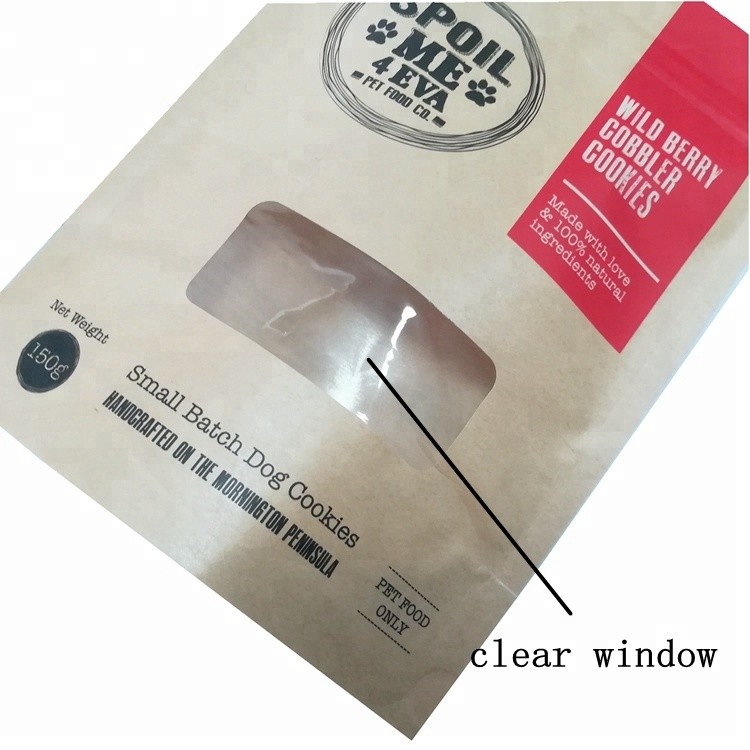 China supplier kraft paper zipper stand up pouch dog treats snack pet food package cookies bags