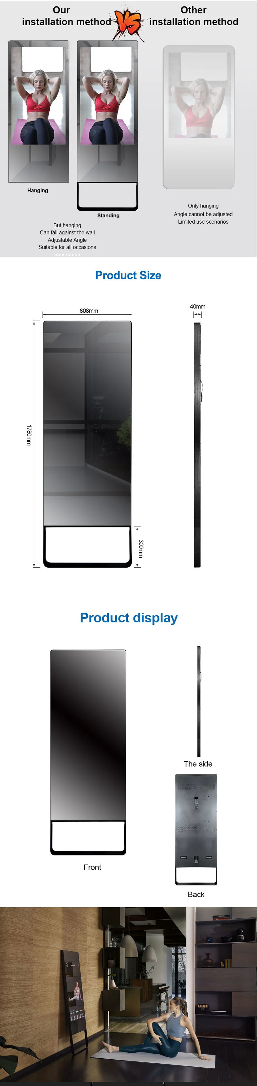 Touch Smart Fitness Interactive Digital Signage Mirror Display Advertising Player