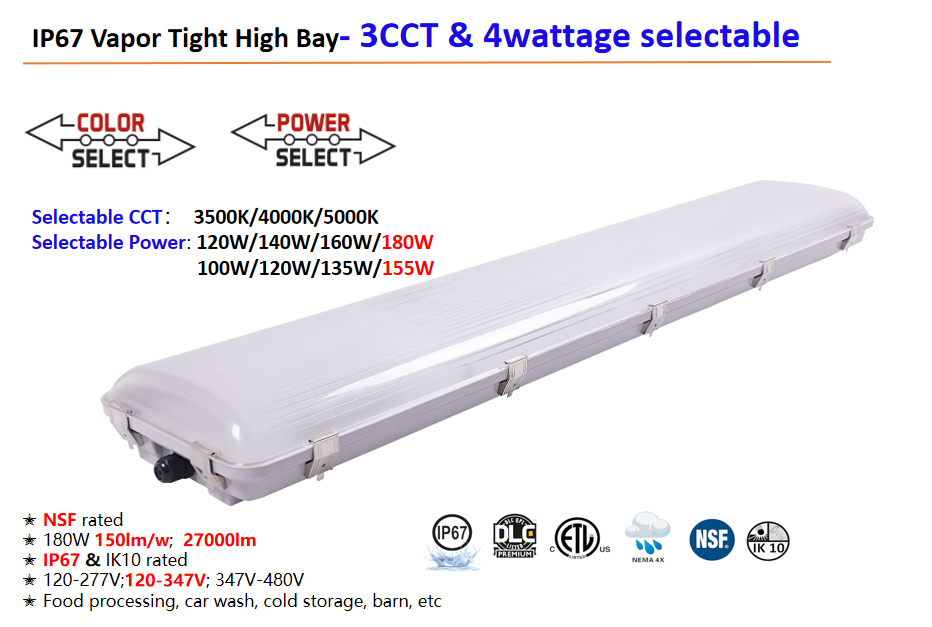 155W 180W High Bay Light Fixture with 10000 Hours Lifespan and No Ballast or Lamp