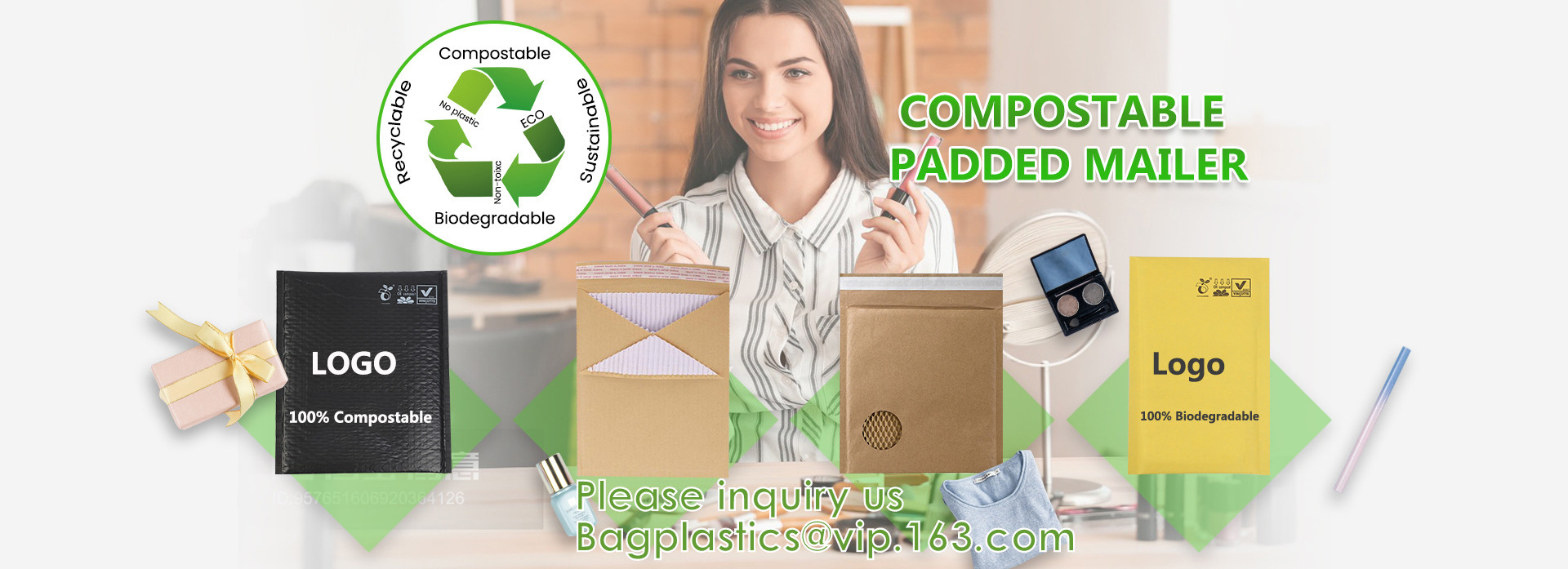 PLA Polylactide & PBAT Biodegradable Polymer, 100% Plant-Based, Compostable, Thank You Mailer Packaging Bag