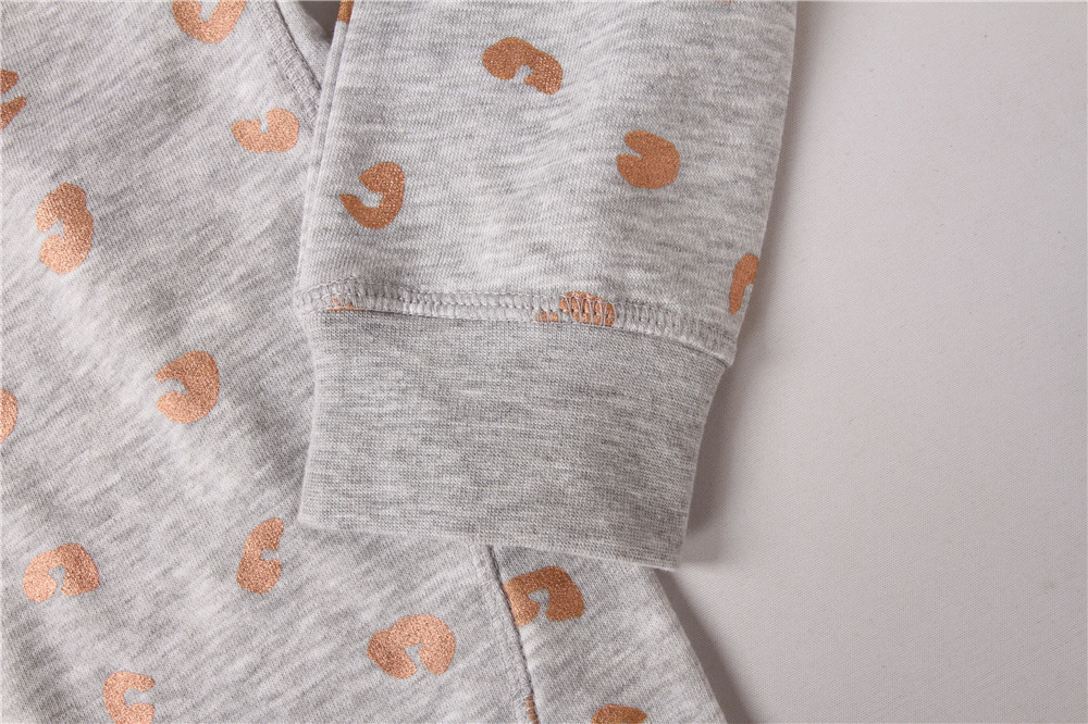 Rose Gold Foil Print Round Neck Quilted Pullover Sweater For Women