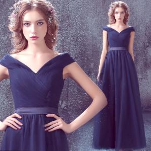 Wholesale Sexy Deep V Neck Royal Blue Crepe Drape Straight Plain Evening Dress TSJY110 from china suppliers