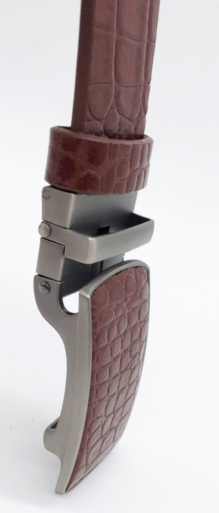 Crocodile Grain Leather Mens Automatic Buckle Belt 3.5cm Width Simple Design