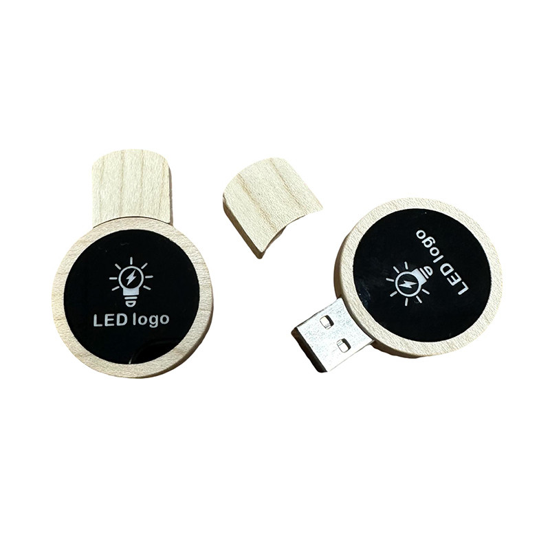 LED Engraving Logo Wooden USB Flash Drive USB2.0/3.0 Interface Type Natural Wood