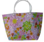 Eco-friendly Recyclable Flowers Purple PP Woven Shopping Bag With PVC Handle
