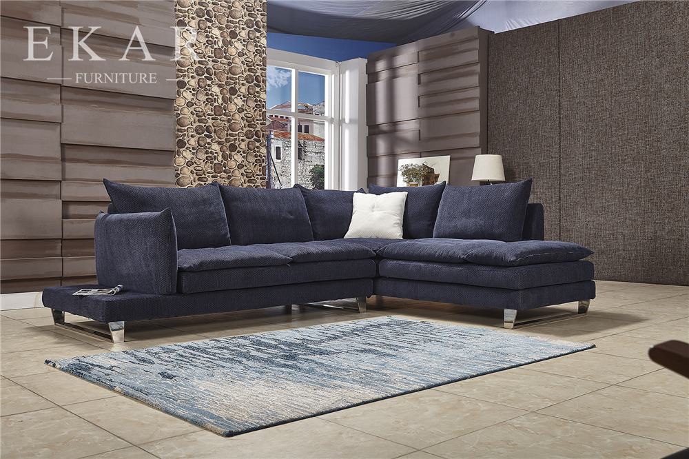 Latest Living Room Blue Fabric Pictures of Sofa Designs AW-1633