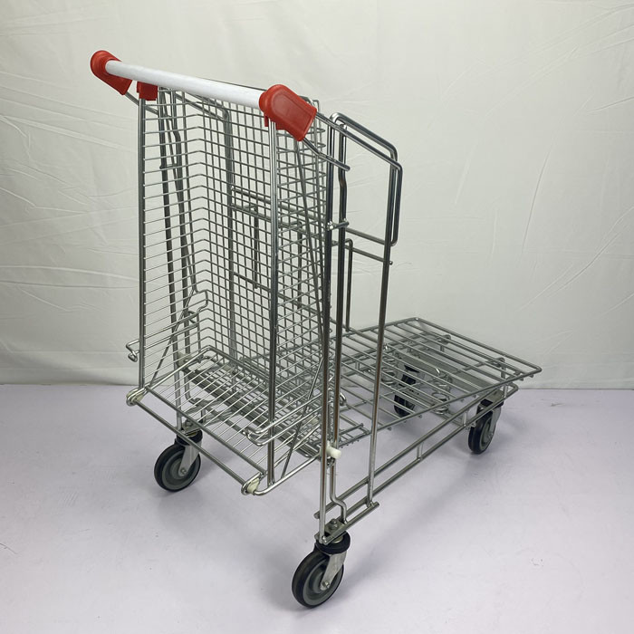 Zinc Double Layer Heavy Duty Warehouse Trolley Supermarket Tally Trolley