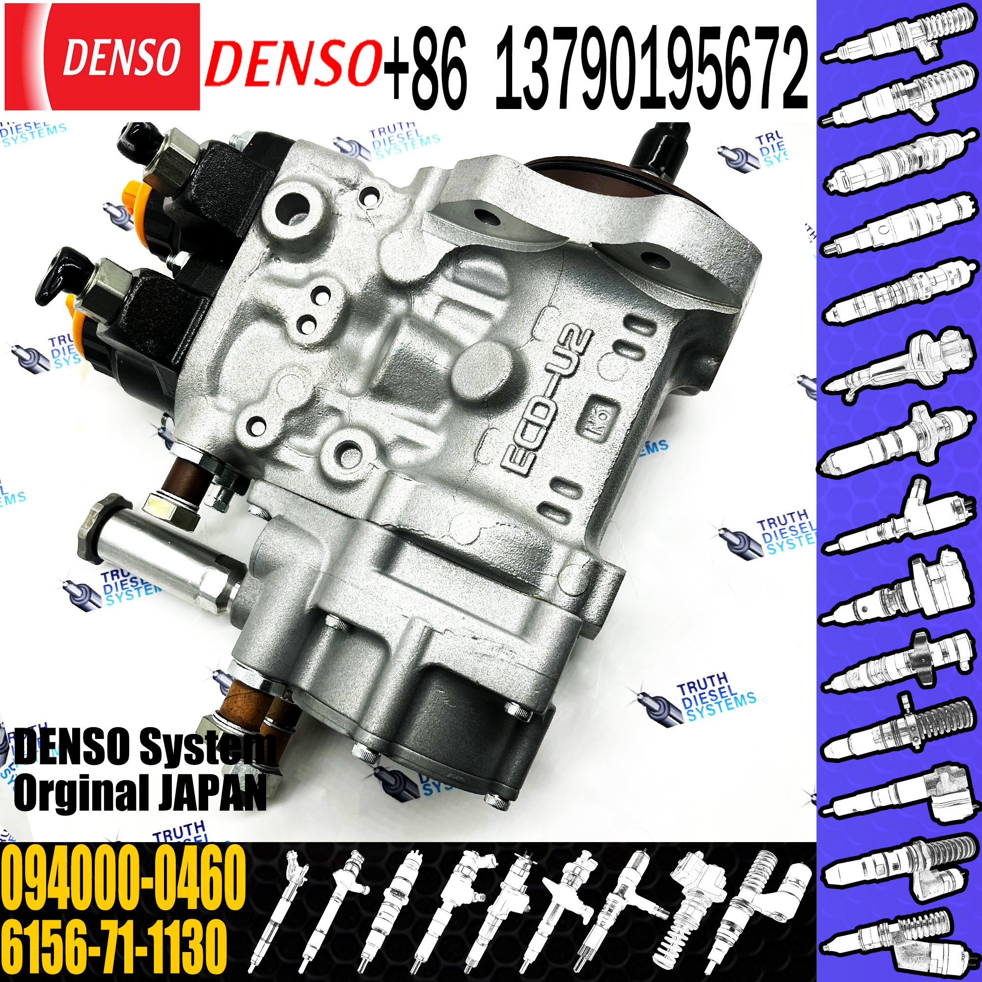 PC450-7 Excavator Fuel Pump 6D125 Genuine High Pressure Fuel Pump 094000-0463 6156-71-1132 094000-0461 6156-71-1130 0940