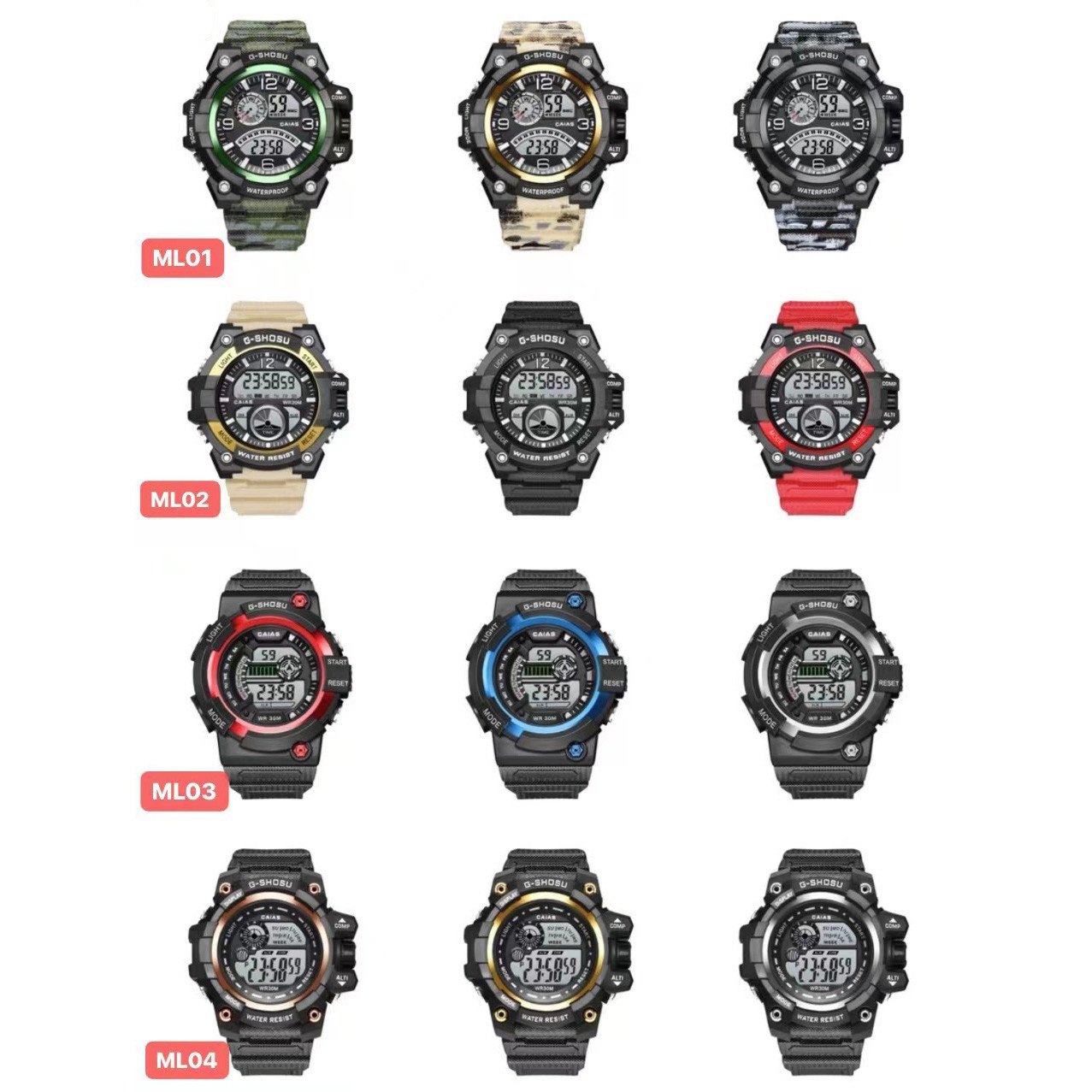 Silicone Band Digital Men Quartz Watch Sports Chronograph Watches