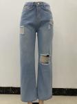 Fashion Loose Light Blue Denim Pants Wide Leg Ripped Jeans For Women