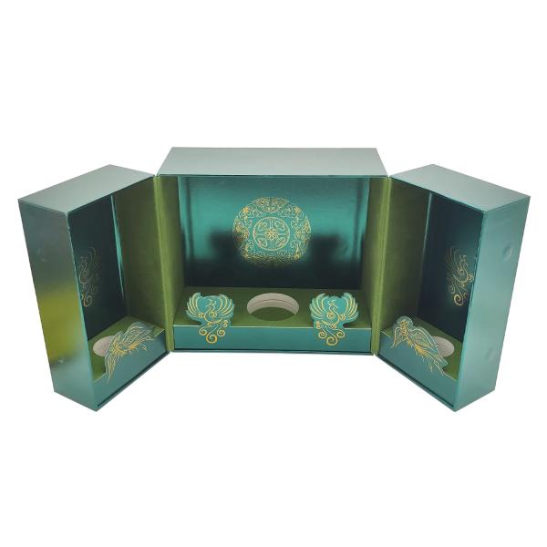 Custom Printed Green Festival Box Luxury Cosmetic Folding Cardboard Rigid Hard