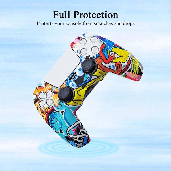 Water-Transfer Print Graffiti Pattern Silicone Protective Case For PS5 Anti-Slip Texture