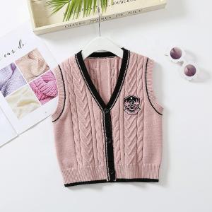 Wholesale OEM Customized Kids Autumn Winter Children Patch Buttons V-neck Knitted Cardigan Sweater Boys Girls Vest from china suppliers