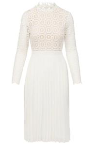 Wholesale White Cut Out Ladies Lace Dresses With Lantern Sleeves 100% Polyester from china suppliers