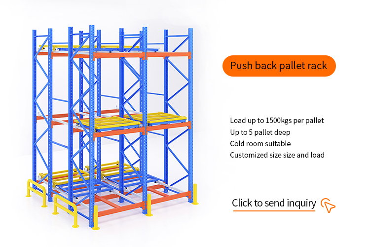 HYR Steel Push Back Pallet Rack With Corrosion Protection For Warehouse Storage