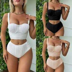 Wholesale Hard Cup Bikini Two Piece Swimwear Special Fabric Slim High Waisted White Bikini from china suppliers