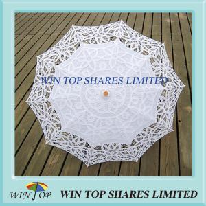 Wholesale Chinese wooden needlework white cotton parasol from china suppliers