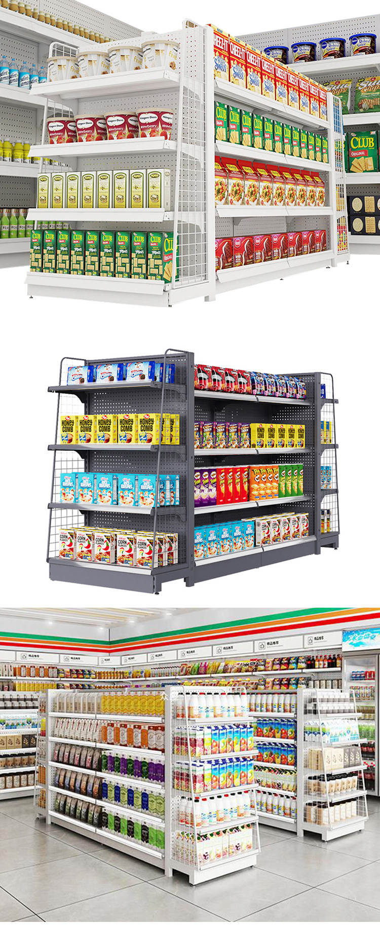 Heavy Duty Supermarket Display Shelving Racks With Large Load Capacity