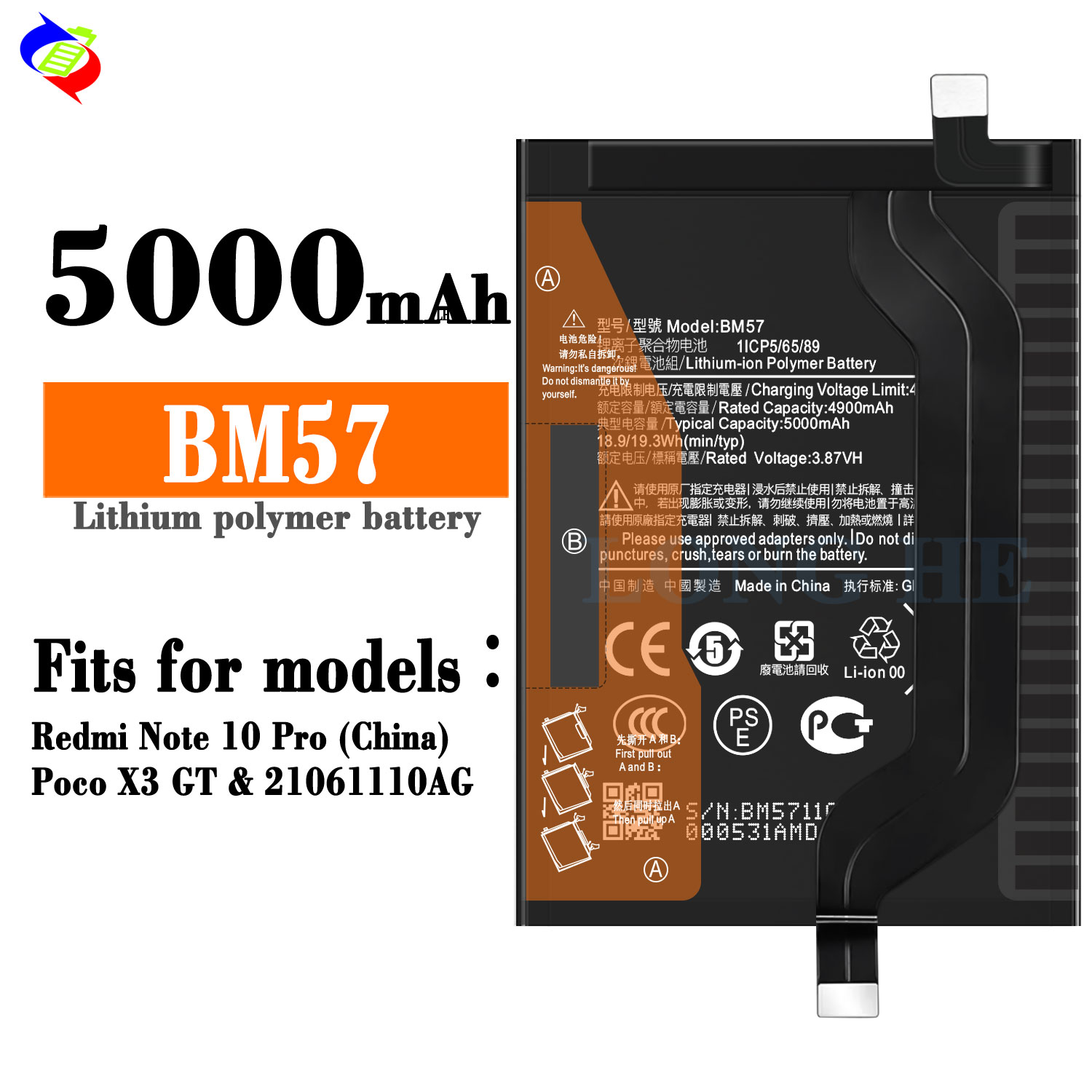Rechargeable Batteries for Xiaomi BM57 Mobile Phone and Redmi Note10 Pro 5G