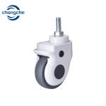 TPR Rubber Hospital Bed Caster Wheels Beige Swivel Threaded Stem Locking Castor