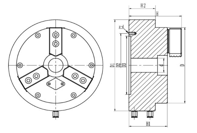 High Speed Pneumatic Front Mount Chuck With Three Jaws