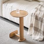Oak Veneer Round End Table Natural Wood Top Solid Wood Legs Side Table For