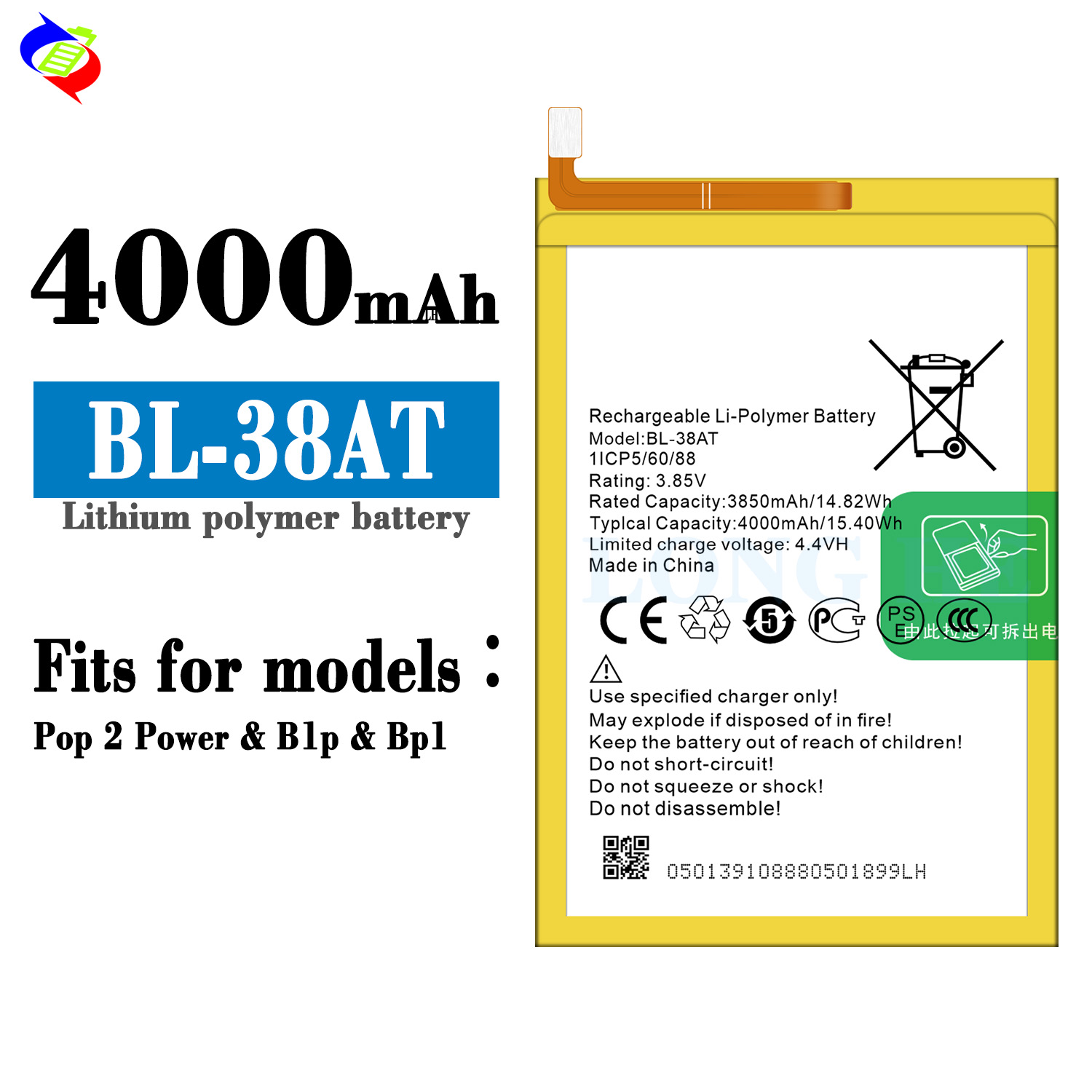 3200mAh BL-38AT BP1 B1p Battery for Tecno POP 2 Power Mobile Phone Great Performance