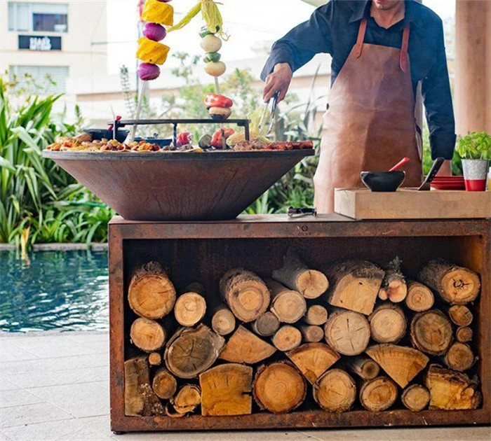 Outdoor Camping Corten Steel BBQ Grill Wood Fuel