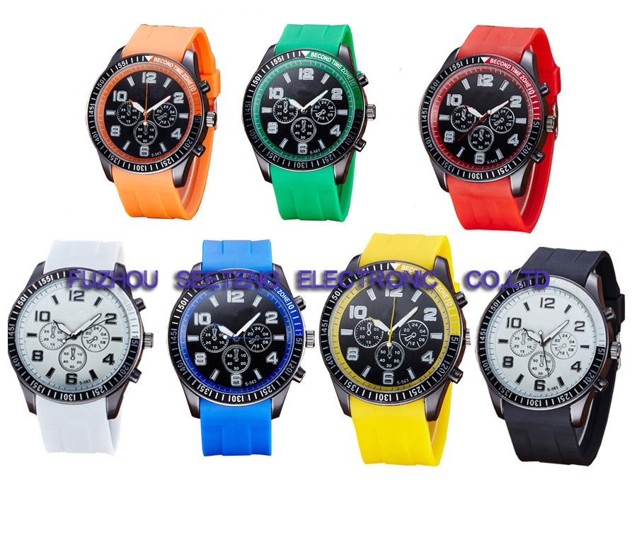 Silicone strap with alloy case round dial and customized watch silicone watch cool style