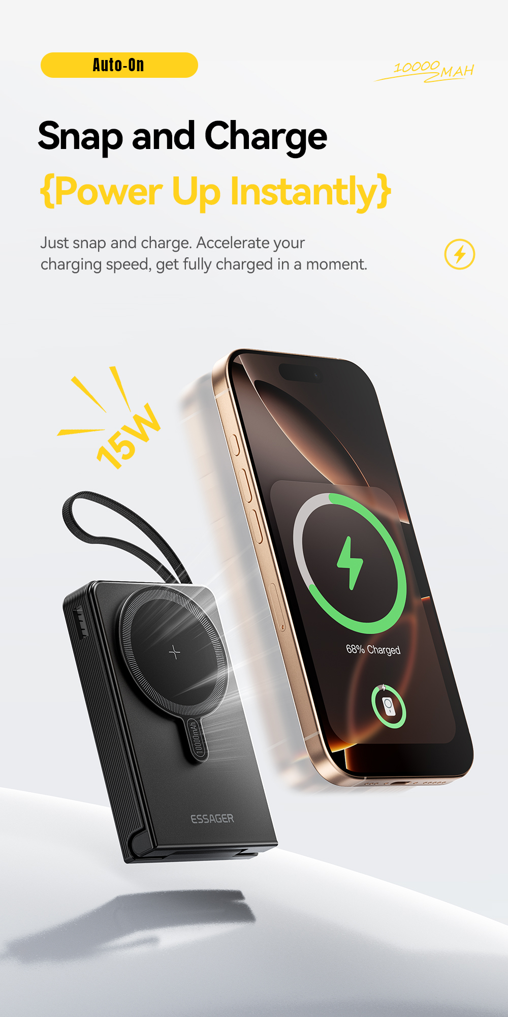 ESSAGER ES-D019 Wireless Magnetic Power Bank 10000mah Battery Bank