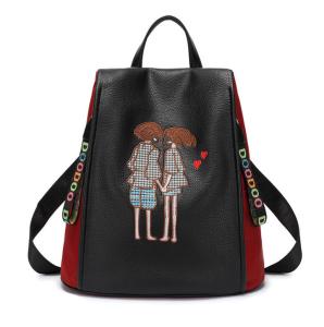 Wholesale Embroidery Backpacks Faux Leather School Bags PU Double Shoulder Bags from china suppliers