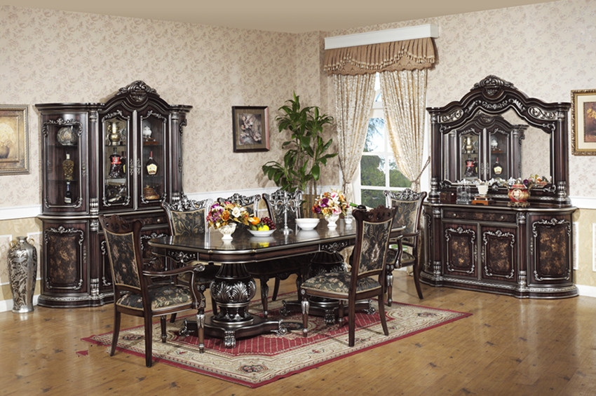 Euro Luxury Wood Dining Room Sets 10 People Big Size Fancy Kitchen Table