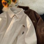 Men's Corduroy Shirt Coat Turn-down Collar Single Breasted Closure American