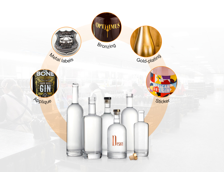 Capacity 250ml/350ml/500ml/550ml/650ml/700ml/750ml Glass Gin Bottle for Beverages