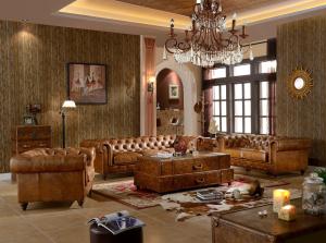 Wholesale Chesterfield Tan Brown Soft Leather Sofa Set Antique Industrial Style For Living Room from china suppliers