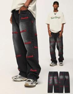Wholesale Streetwear Men′s Pant Blank Baggy Denim Distressed Vintage Stacked Flare Jeans Pants from china suppliers