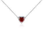 14K White Gold Heart Shaped Garnet Pendant Necklace , Petite Sapphire Chain