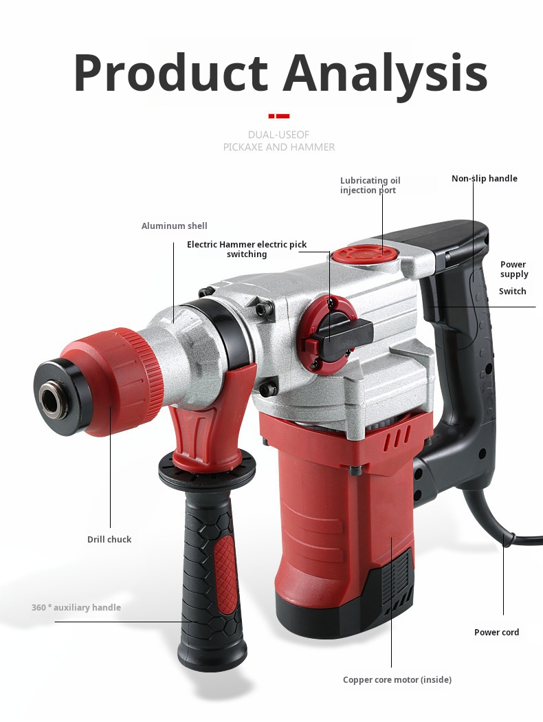 Industrial Electric Impact Hammer Multi-Functional Concrete Breaker Hammer 2200W