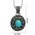 925 Silver Plated Titanium Steel Rope Chain with Vintage Old Turquoise Pendant