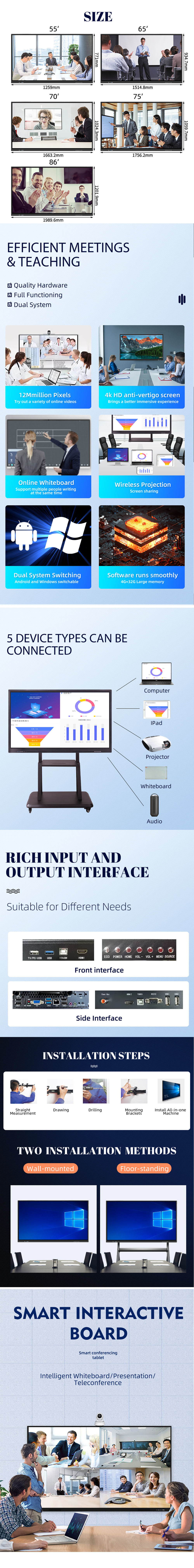 110 Inch Electronic Panel Board , Teaching LCD TV Panels Interactive Smart