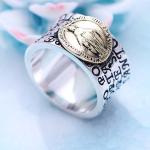 Retro Vintage Mens Sterling Silver Band Ring Engraved Words and Holy Mary