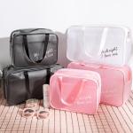 Pure Color Travel Portable Handle PVC Cosmetic Vanity Bag