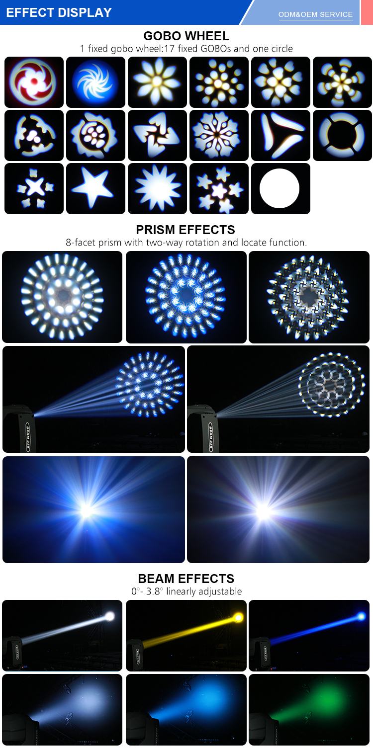 168lm Luminous Flux Stage Light Beam Moving Head for DJ Disco Party Bar Club Lighting
