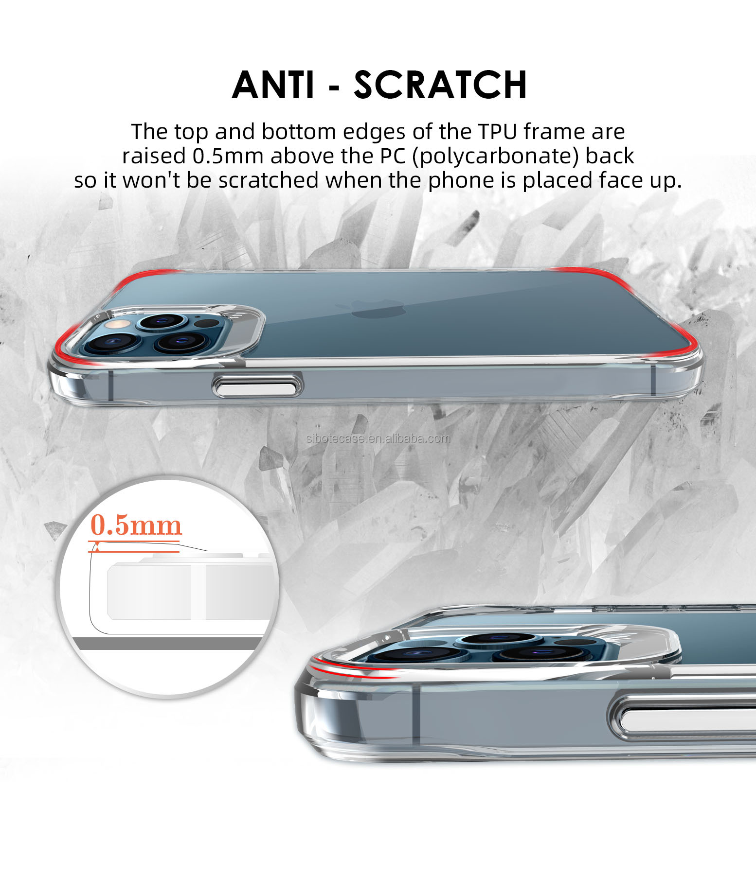 Private Mold Shockproof TPU PC Clear Phone Case for iPhone 12 Samsung Huawei