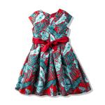 Round Neck Print Summer Children'S Clothing Princess Children Bow Belt Girls