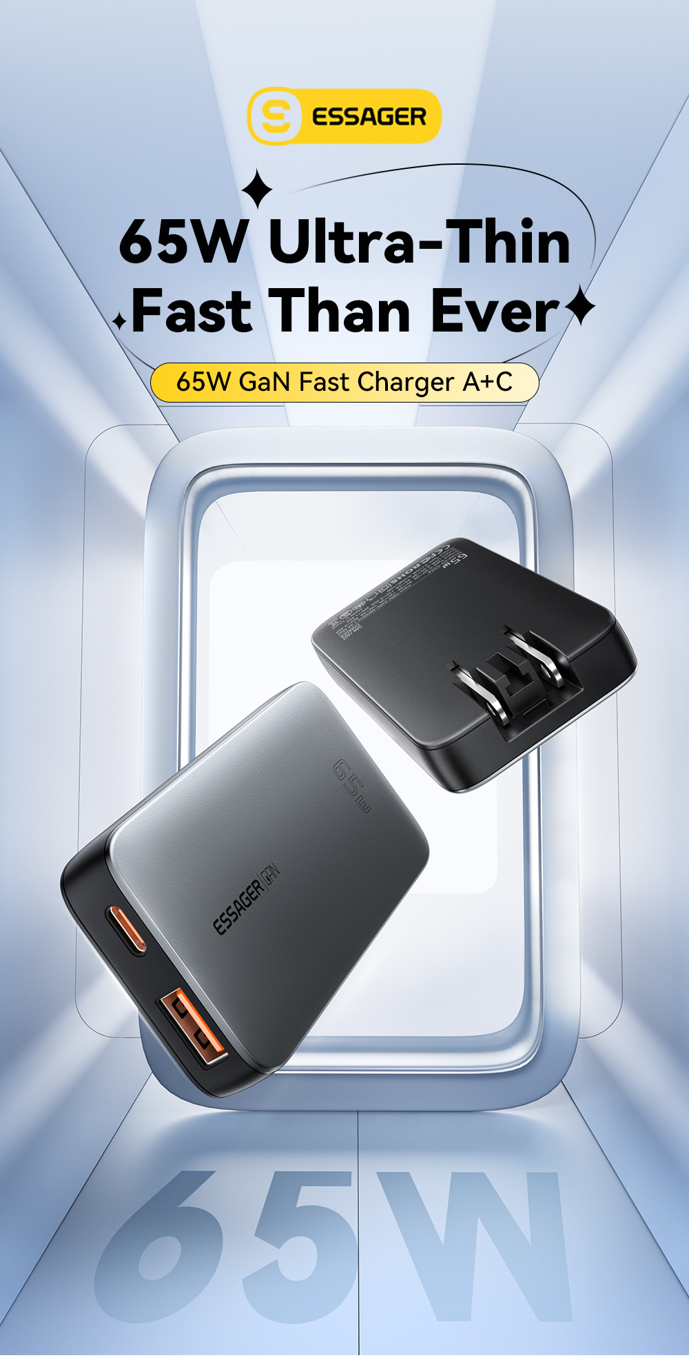 ESSAGER ES-CD46 Series 65W 2 Ports GaN Wall Charger Super Fast Charger