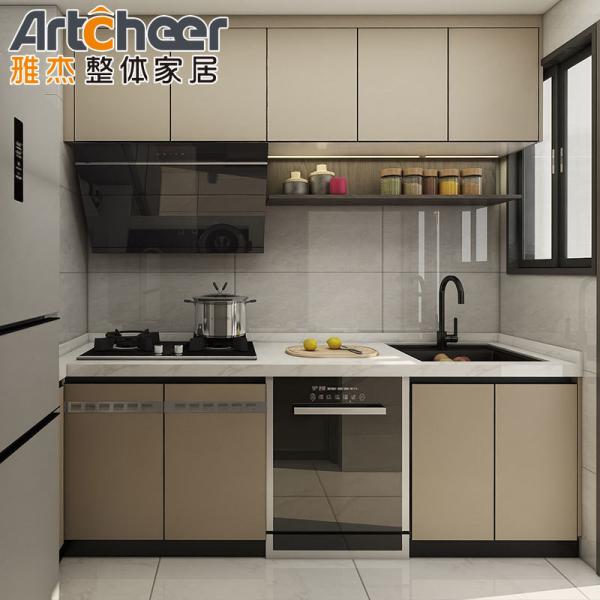 Complete Plywood PVC Kitchen Cabinet with Modern Black Island Design made in by