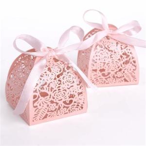 Wholesale Wedding Small Candy Boxes , Pink Color Mini Paper Gift Box Offset Printing from china suppliers