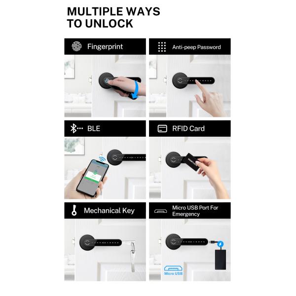 WiFi App Smart Fingerprint Door Handle Lock Identification Time 0.1S